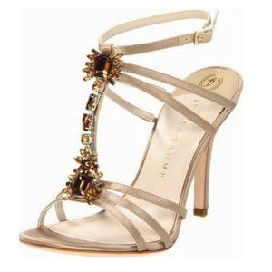 Abilene Jewel Champagne Satin & Leather T-Strap Heels